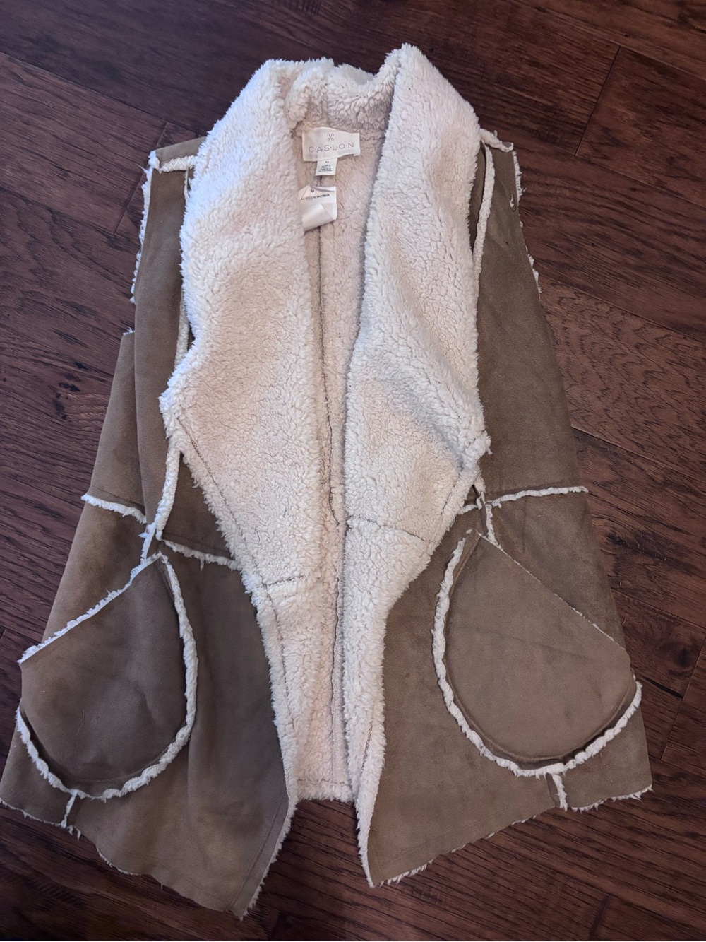 Caslon Taupe Faux-Suede Vest with Cream Sherpa Lining